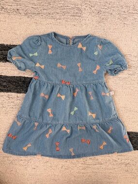 Stella McCartney Blue Denim Dress with Multicolor Bow Prints